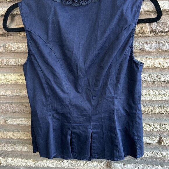 INC International Concepts Navy Blue Prairie Top Sleeveless Ruffle Trim Size 6 - Picture 4 of 9